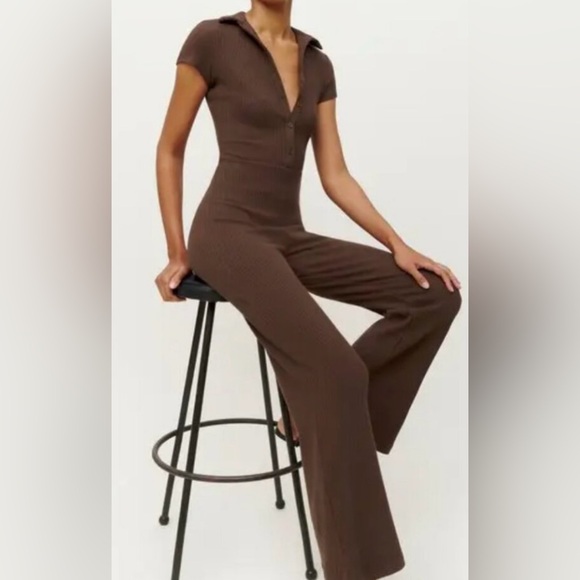 Reformation Chocolate Ribbed Jumpsuit - Picture 3 of 4